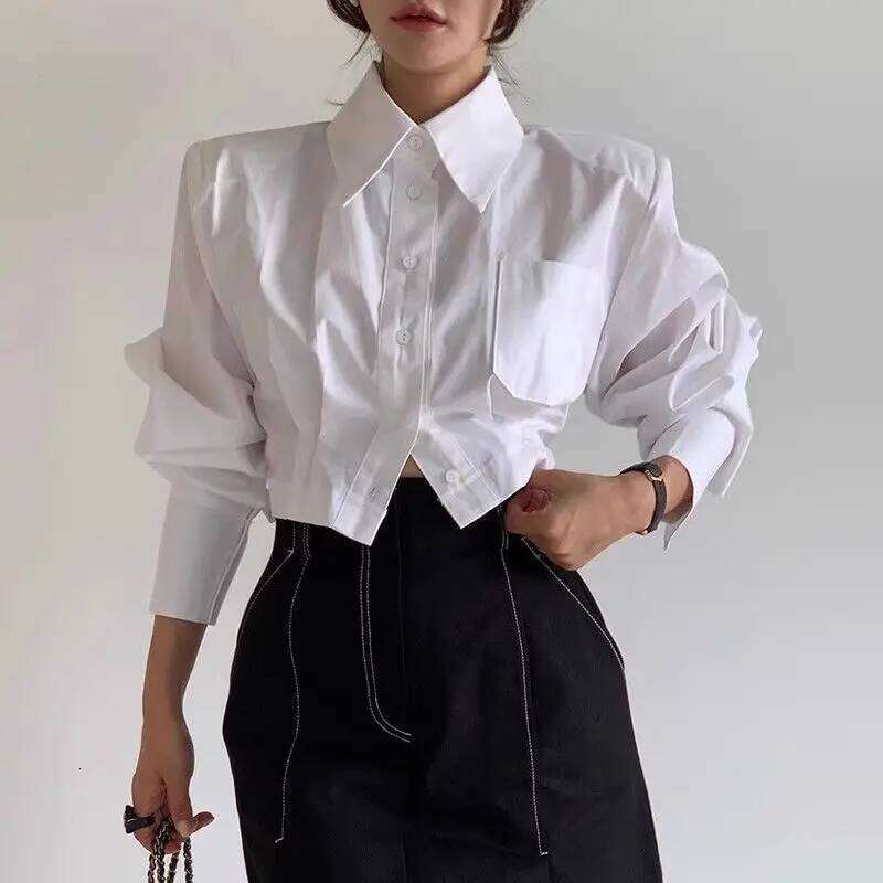 Spring Autumn New Fashion Turn-Down Collar Long Sleeve Solid Color Blouses Women's Clothing Back Hollow Out Korean Trend Shirts ZHE HAN