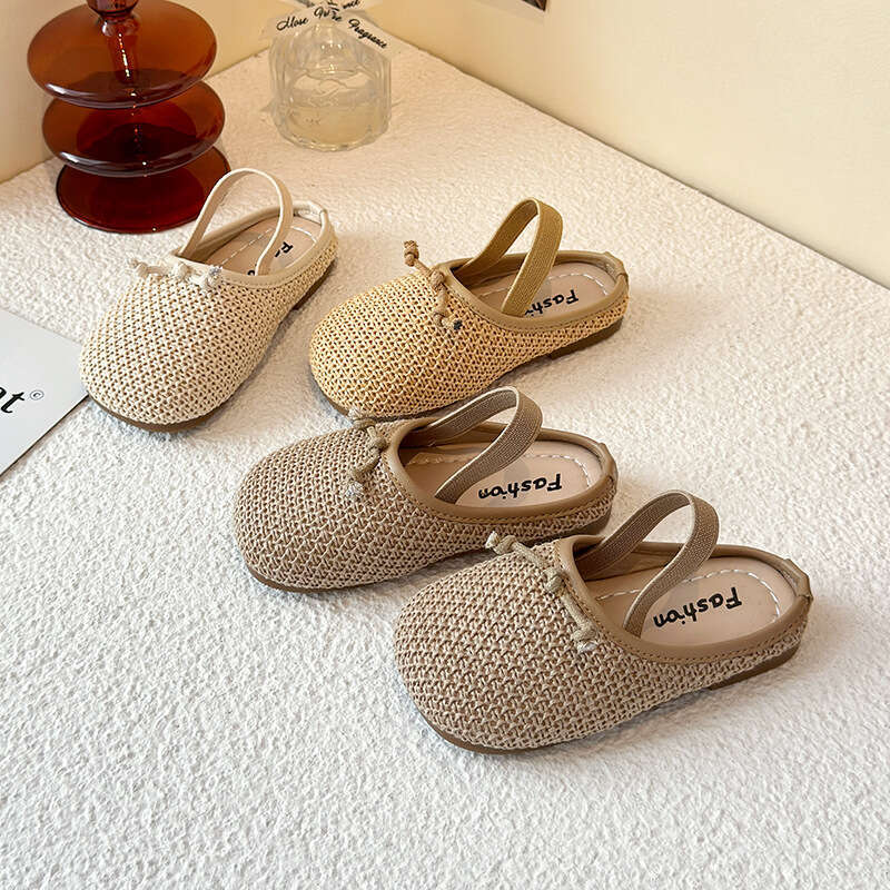 Children's Woven Sandals 2025 Summer New Korean Style Girls' Bow Princess Shoes Versatile Two-Way Wear Slippers