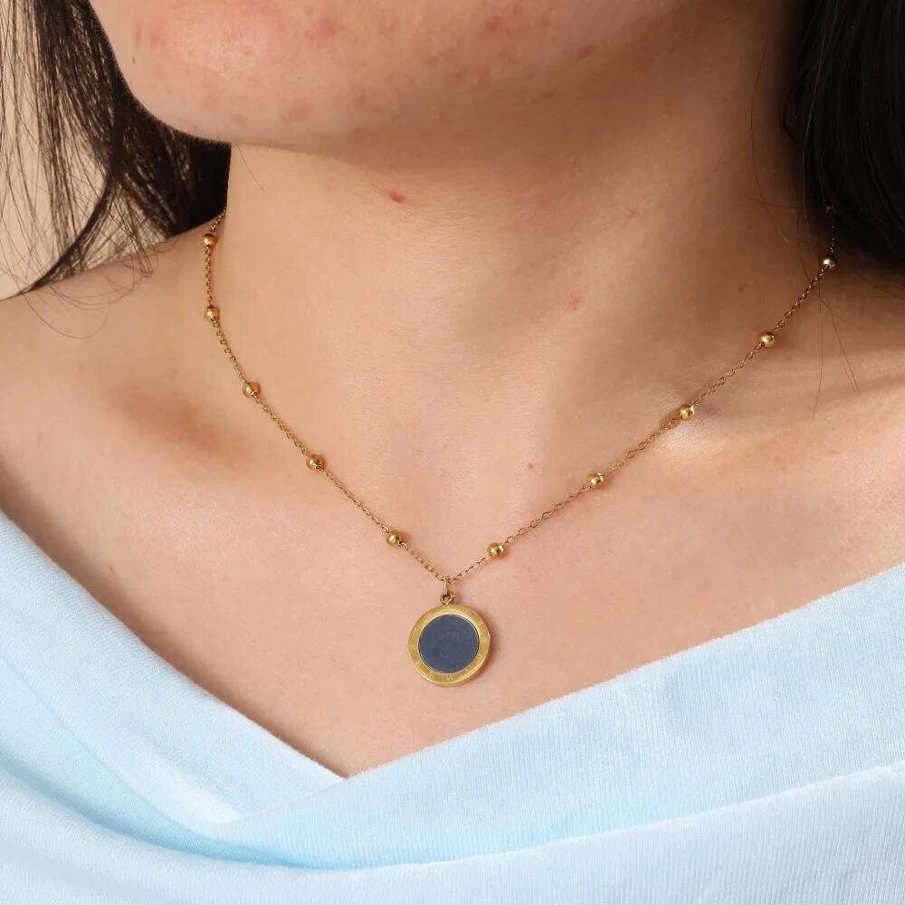 ZAKOL 3Pcs Fashion Roman Numerals Bracelet Ring Necklace Sets for Women Black Shell Hollow Circle Inlaid Zircon Jewelry Gift