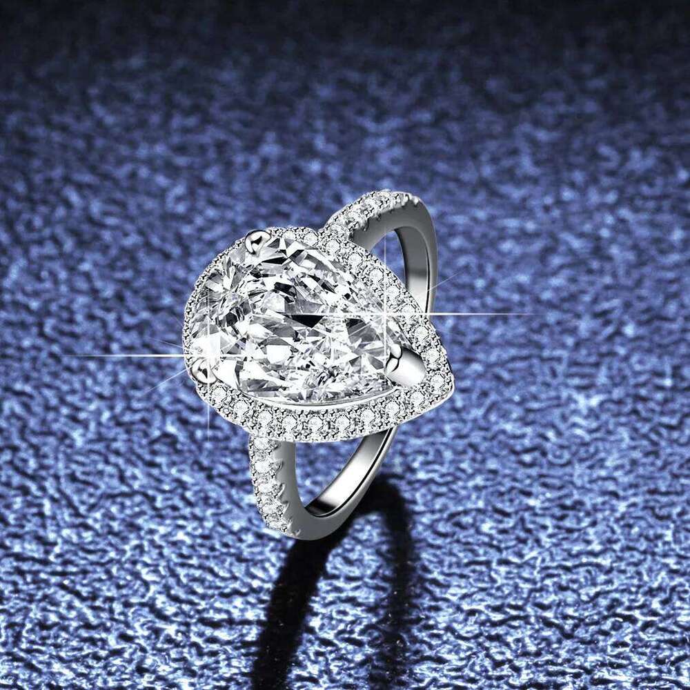 18K gold moissanite for women, set with special-shaped pear-shaped water drop PT950 platinum 4 Ct ring 104