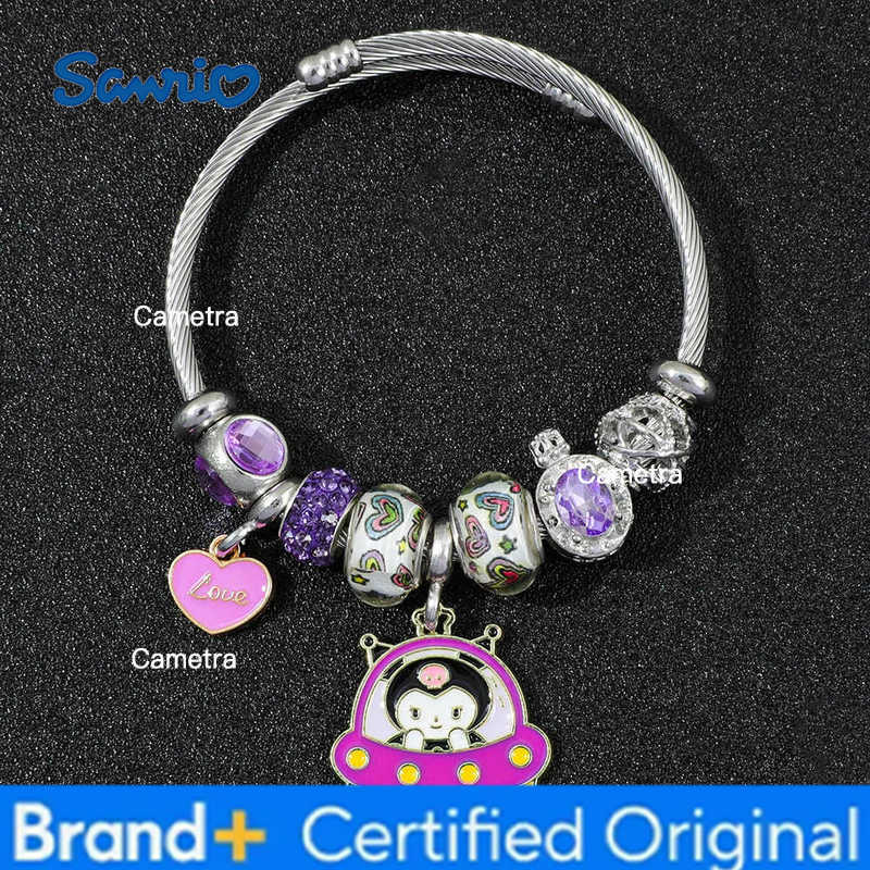 Sanrio Kawaii Jewelry Kuromi Spaceship Charm Beaded Bracelet Trendy Anime Fashion Gifts H251229