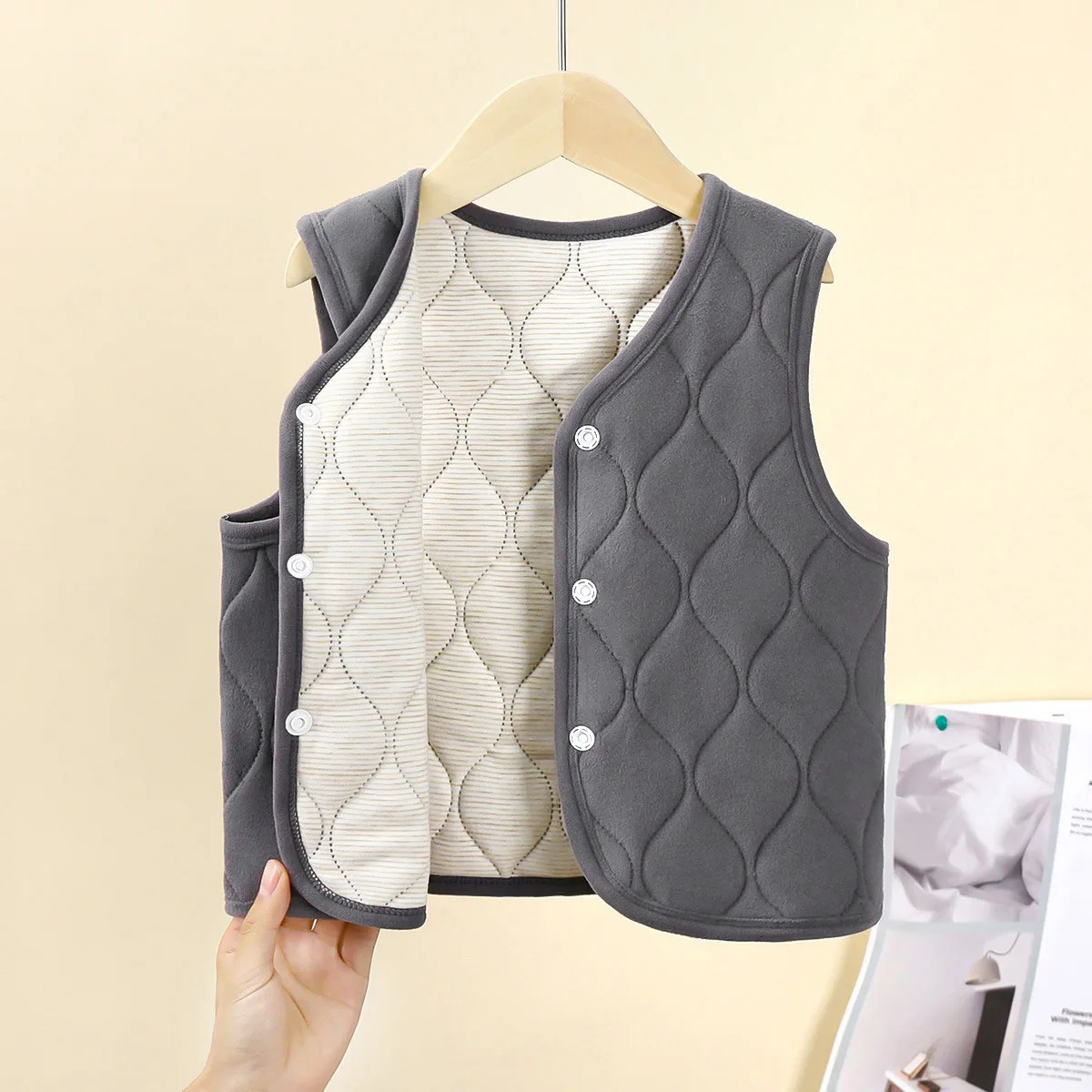Autumn Winter Uniform Warm Boys Girls Thickened Medium Large Children Inner Baby Wear Single Top Stylish Vest 251215