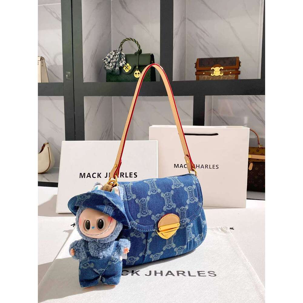 MACK JHARLES Vintage Niche Denim Baguette 2025 Autumn New High-end Embroidered Underarm Bag
