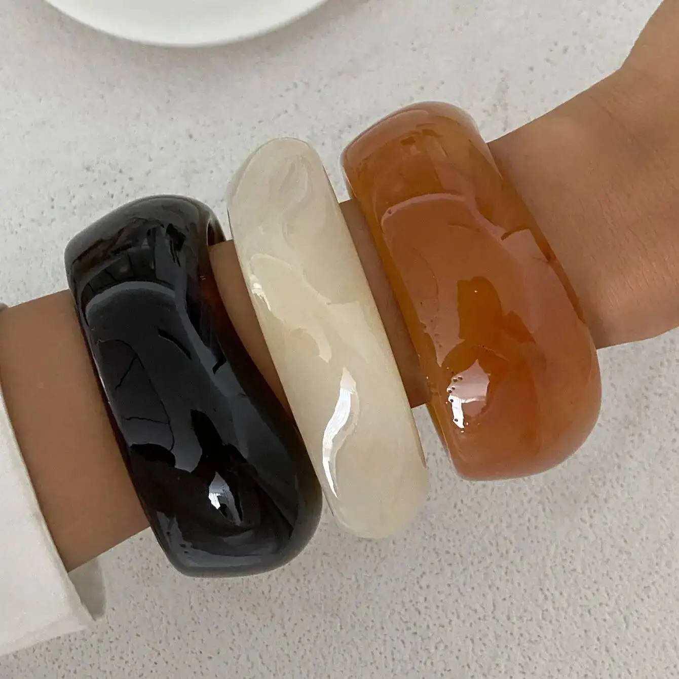 Ingemark 3PcsSet Boho Irregular Resin Plastic Bangles for Women Trend Vintage Glossy Geometric Bracelets Y2K Jewelry Gift 251219