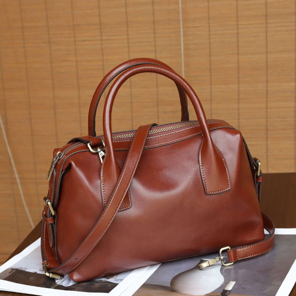 Luxury Shoulder Bags Totes Hobo Cross Border Autumn Winter New Boston Women S Top Layer Vegetable Tanned Cowhide Genuine Leather Vintage Handbag Cross