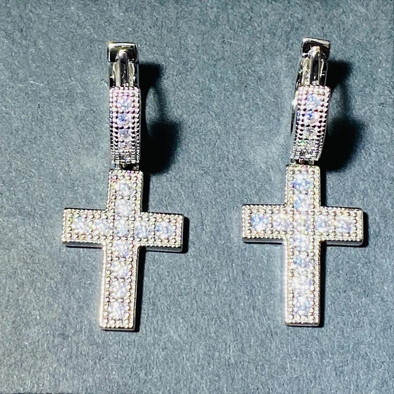 Huitan Cross Pendant Earrings for Unisex Stylish Male Hiphop Accessories with Bright Zirconia Jewelry for Women 251224