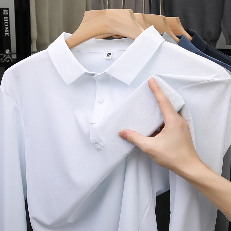 Mens high quality summer lapel mens short long sleeve polo shirt Embroidery solid color business casual mens polo shirt 251224