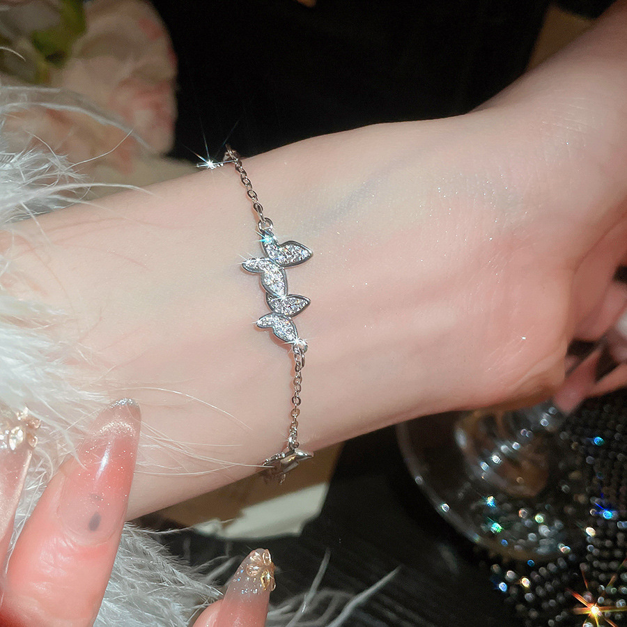 Korean Style Ins Zircon Butterfly Sweet Elegant Temperament Everyday Versatile Bracelet Light Luxury High-end Feel Jewelry for Women