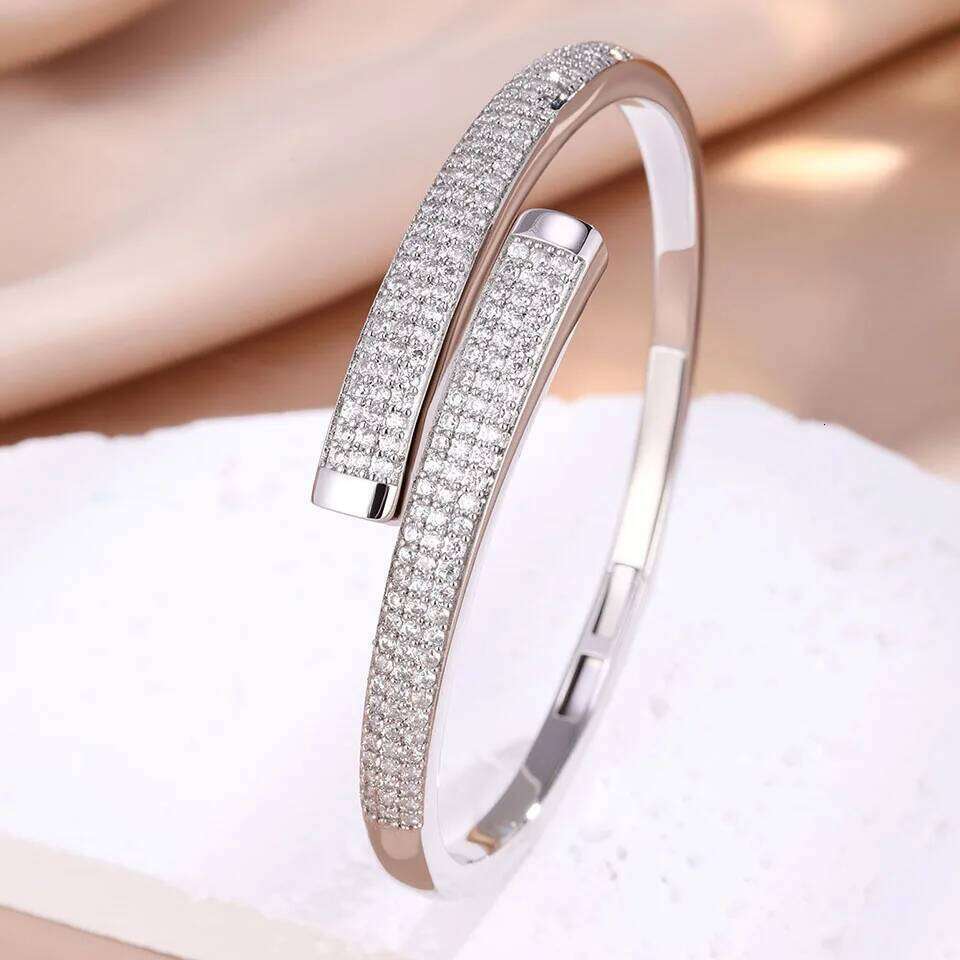 ZAKOL BulingBuling Slivery/Golden Open Bracelet Geometric Shiny Zircon 18K Gold Plated Gift Wedding Party Jewelry for Women