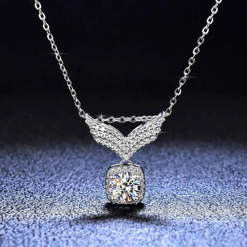 18K Gold Set With D Color Necklace VVS1 Diamond Women's Angel Wings Moissanite Pendant PT950 Platinum Clavicle Chain bf2