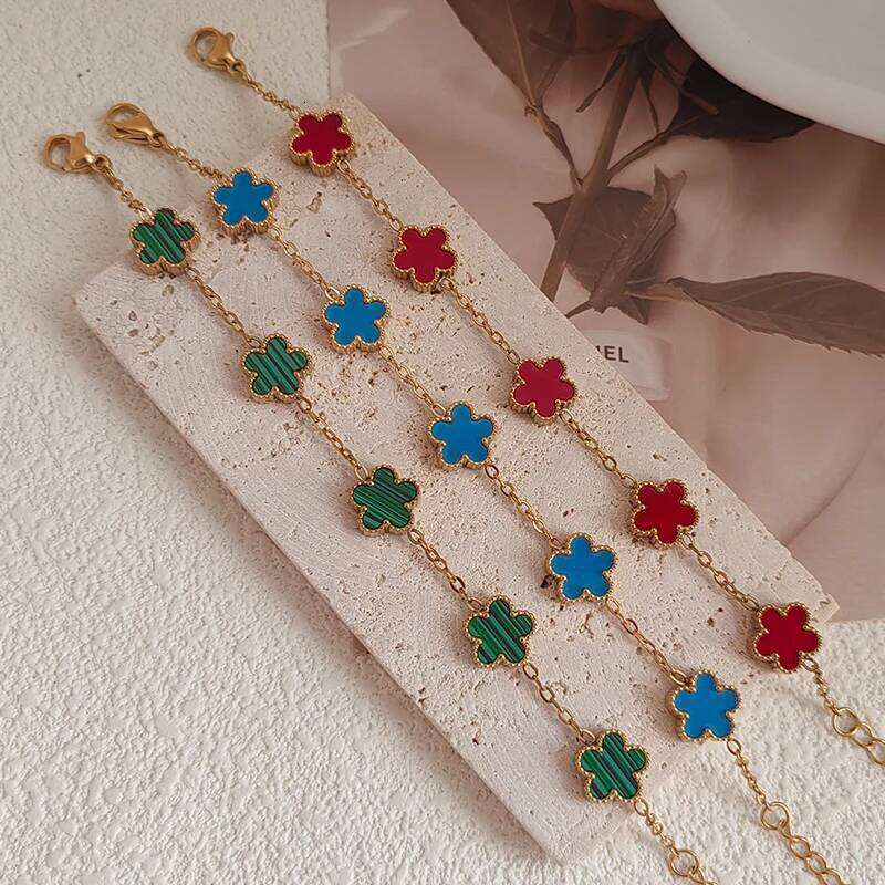 Gold-plated stainless steel five-flower double-sided bracelet adjustable simple fashion jewelry gift for women 25H1229