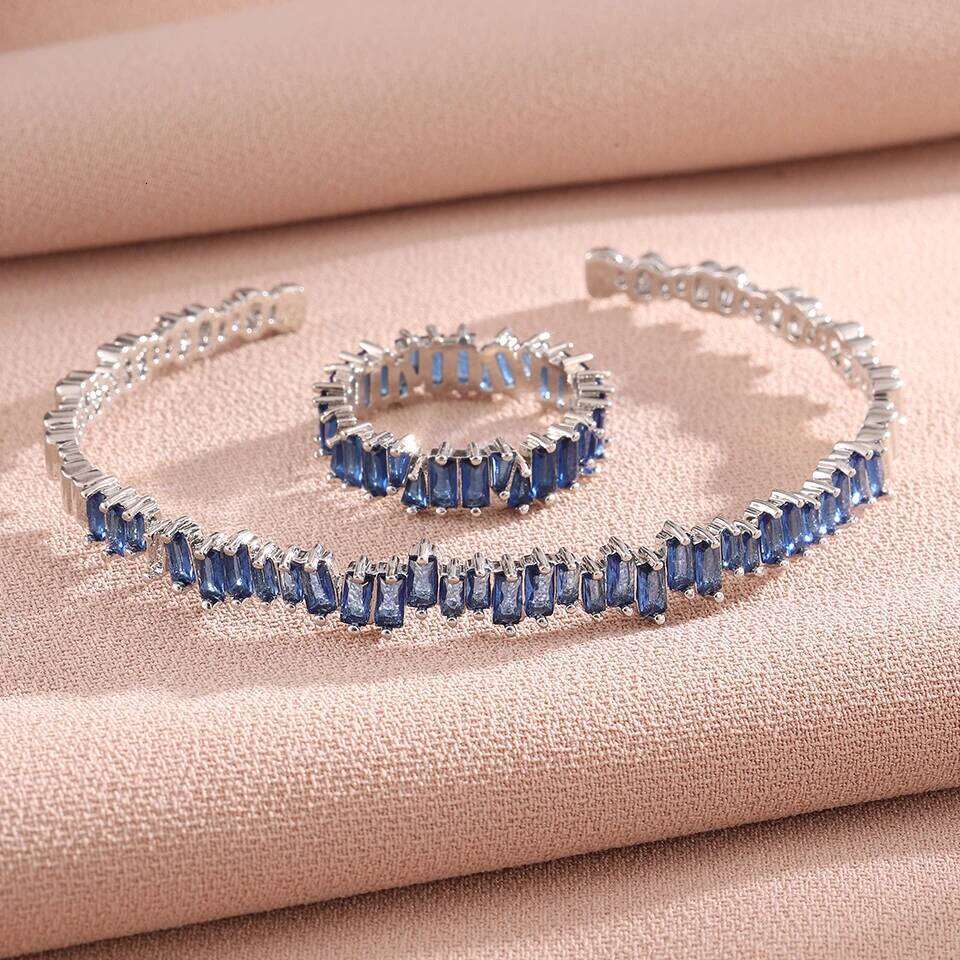 ZAKOL Classic Colorful Baguette Zircon Bangle Rings for Women Shiny Crystal Engagement Wedding Jewelry Christmas Gift