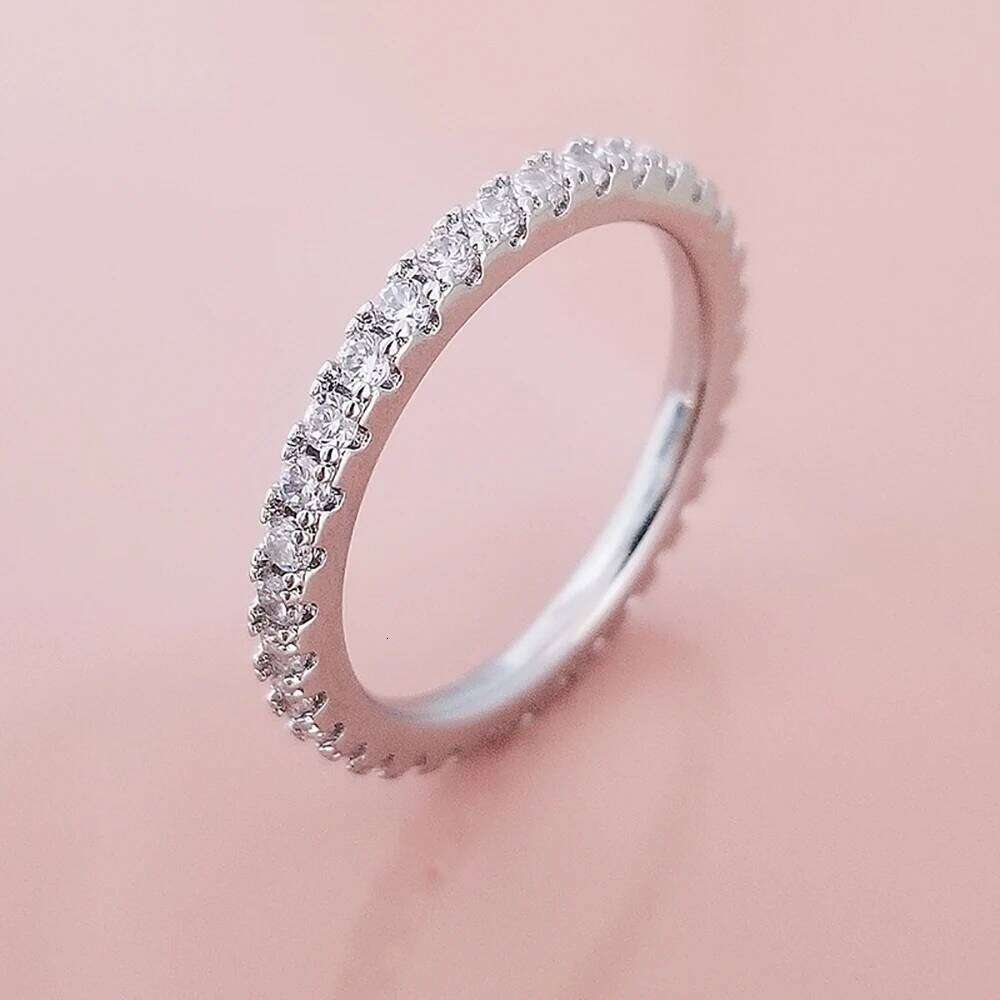 1.75mm Trendy Silver Color Aesthetic Cz Stackable Ring Eternity Band Women Gift for Friend Jewelry R7026