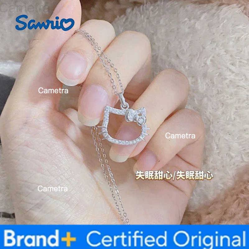 Sanrio Kawaii Hello Kitty Anime Crystal Pendant Necklaces Ladies Girl Simple White Zircon Elegant Necklace Women Jewelry Gift H251229