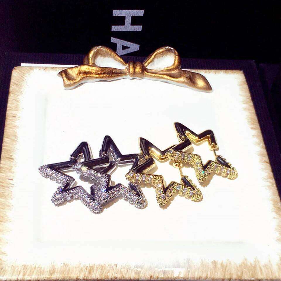 ZAKOL New Fashion Sparkling Zircon Pentagram Earrings Delicate Shiny Crystal Hoop Earring Women's Christmas Accessories Gift