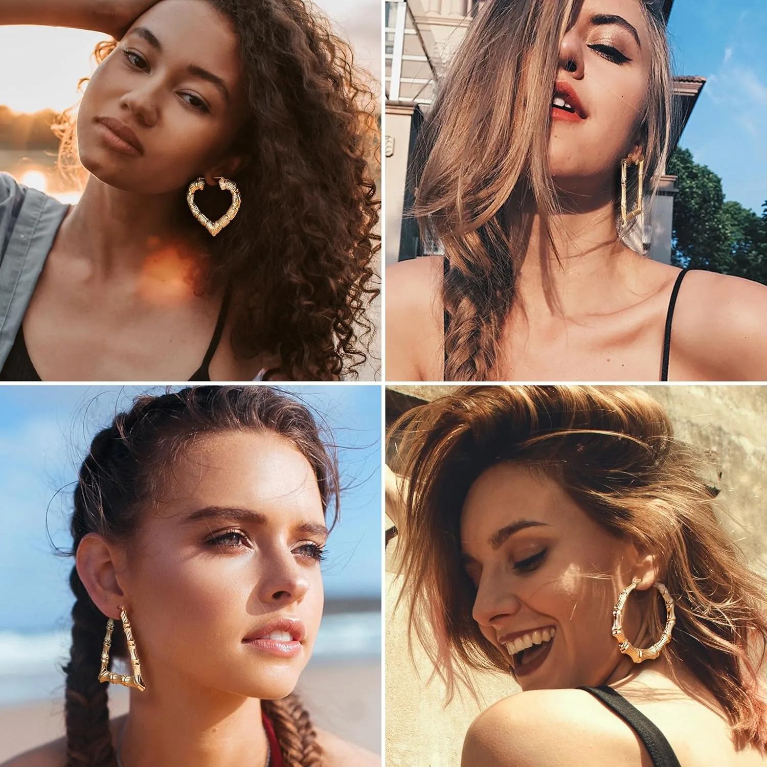 Bamboo Hoop Earrings for Women 14K Gold Plated Heart Earrings 80s 90s Earrings y2k Oversized Earring Hip Hop Chunky Hoop Earring 251224