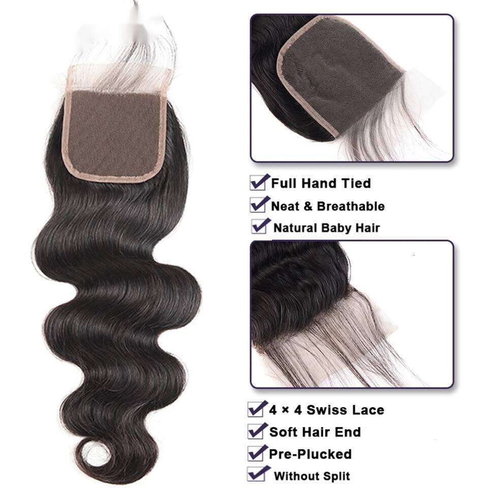 Body Wave Brazilian Human Weave Hair Extension 3/4 Bundles With Closure VMS