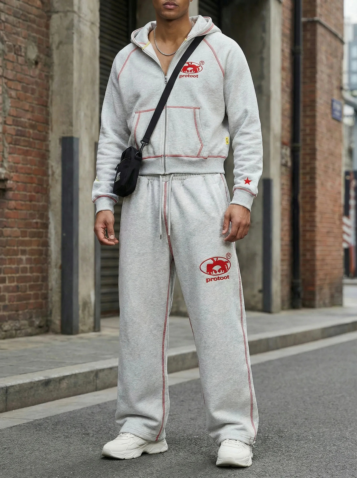 Mens Retro Sports Hoodie Sweatshirt Two Piece Set Y2K Clothing Hip Hop Letter Embroidery Gray Oversized Sweatshirt and Pants Set 251225