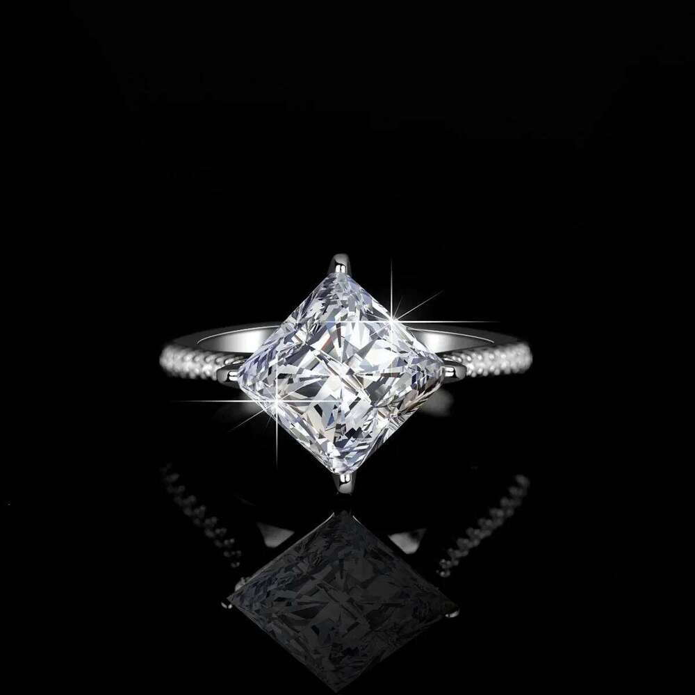 18K Gold 3 Ct Moissanite PT950 Platinum Ring Women's Shaped Bag Square Radiant Princess Cut Jewelry c94