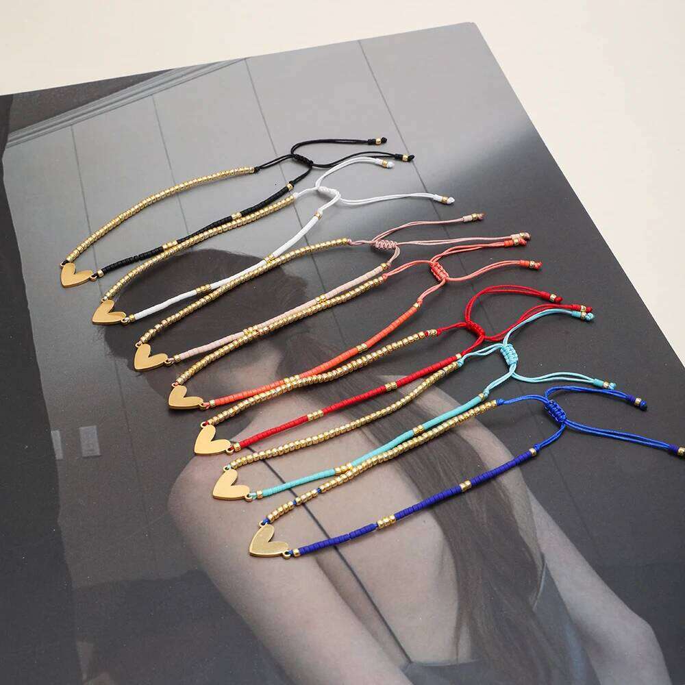 ZMZY New Fashion Design Love Heart Charm Gold Color Miyuki Beaded Bracelet Friendship Adjustable Handmade Jewelry Girl Gift 25H1229