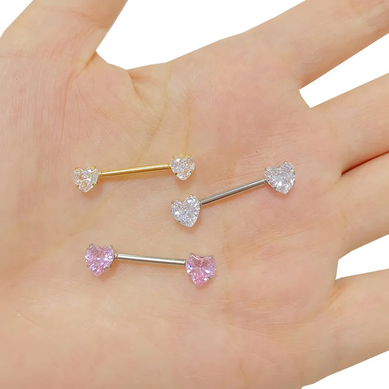 ASTM 36 PIERC Heart Nipple Ring Barbell CZ 16145/6mm Ear Bar Piercing Bar Barbells Nipple Piercing Body Jewelry 251224
