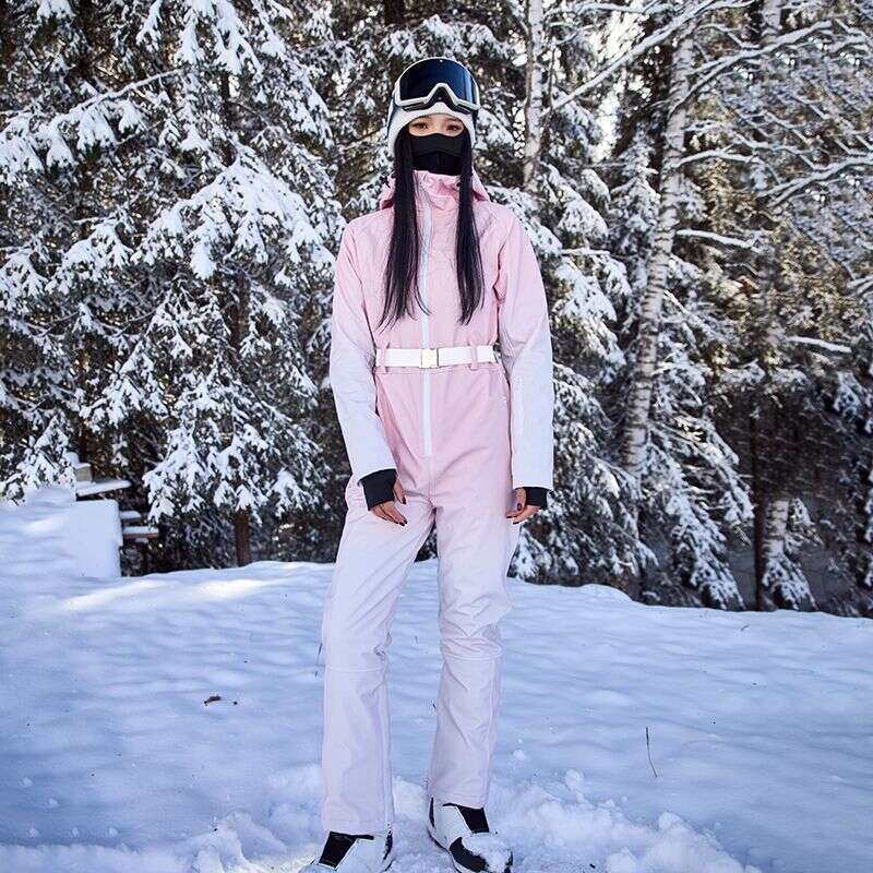One-Piece Fashion Solid Color Ski Suit Women's Hooded Full Sleeves Zippers Warm Coats High Waist Pants 2025 Autumn Winter Lady Tracksuit WKERSIY