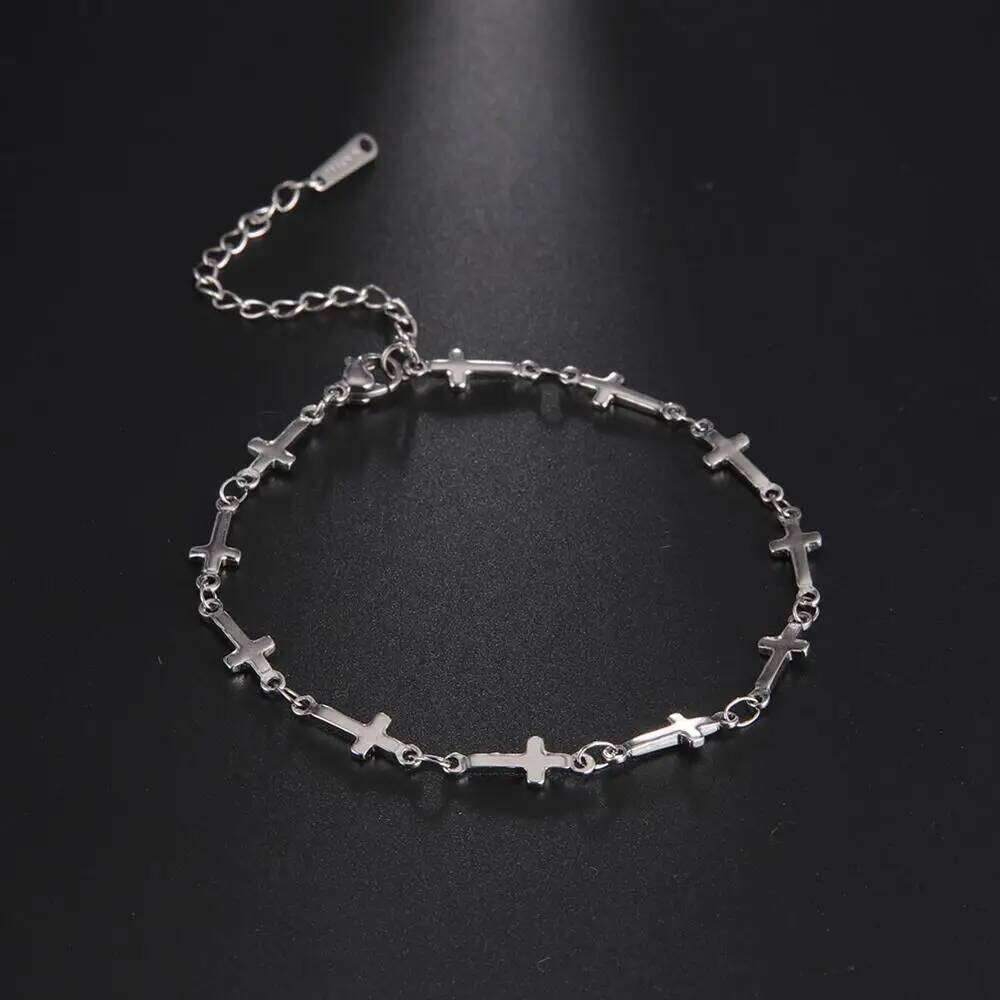 Skyrim Fashion Cross Bracelet Stainless Steel Adjustable Bracelets Jesus Christian Jewelry Gift for Women Girls 25H1229