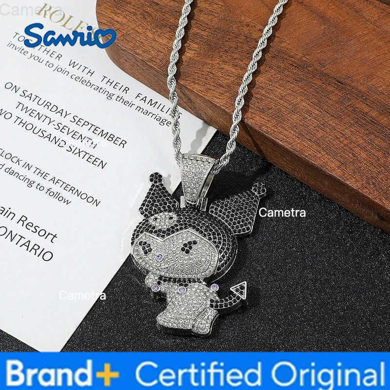 Sanrio Kuromi Full Diamond Necklace - Black Crystal Rhinestone Pendant Kawaii Goth toys for Girls Women H251229