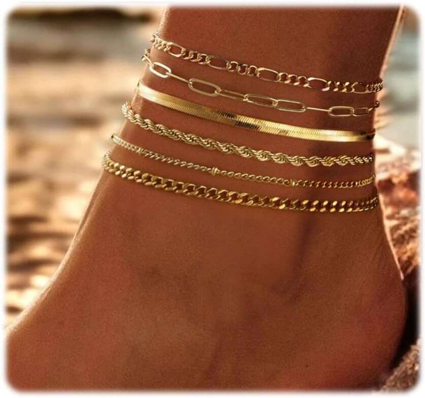 2025 New Style Girl gold Stackable Anklet Stainless Steel Niche Beach Versatile Trendy Foot Jewelry Set