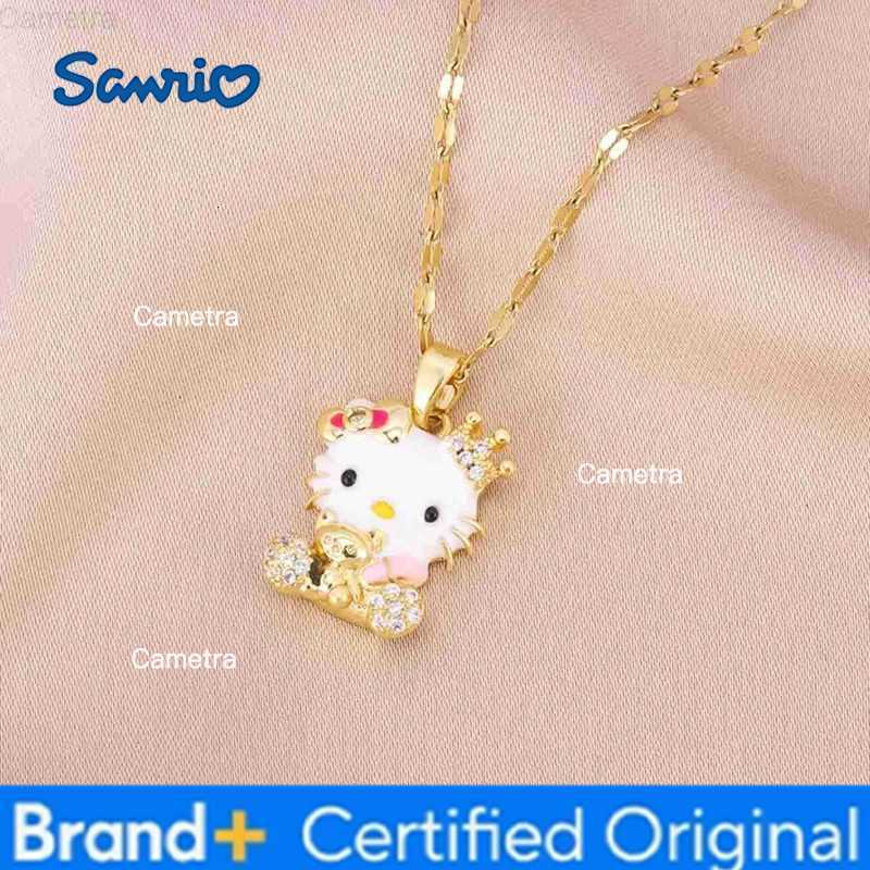 Sanrio Sweet Cartoon Cute Zircon Shell Hello Kitty Pendant Necklaces for Women Girls Gold Color Stainless Steel Chains Jewelry Gifts H251229