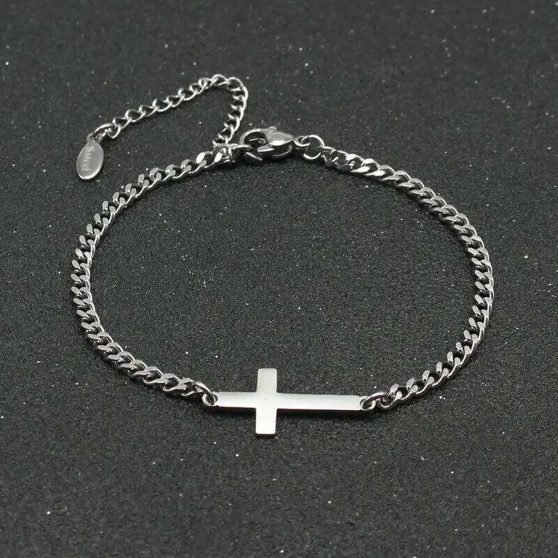 Unisex Stainless Steel Cross Charm Bracelet Men Fashion Simple Chain Bracelets for Women Couple Friendship Cuff Jewelry Gift 25H1229