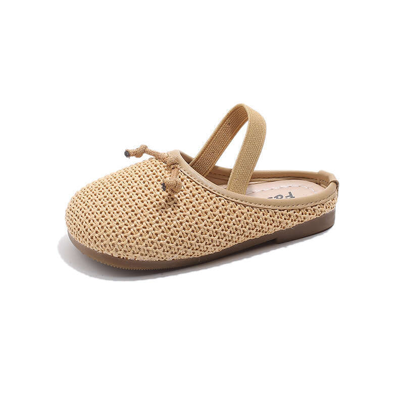 Children's Woven Sandals 2025 Summer New Korean Style Girls' Bow Princess Shoes Versatile Two-Way Wear Slippers