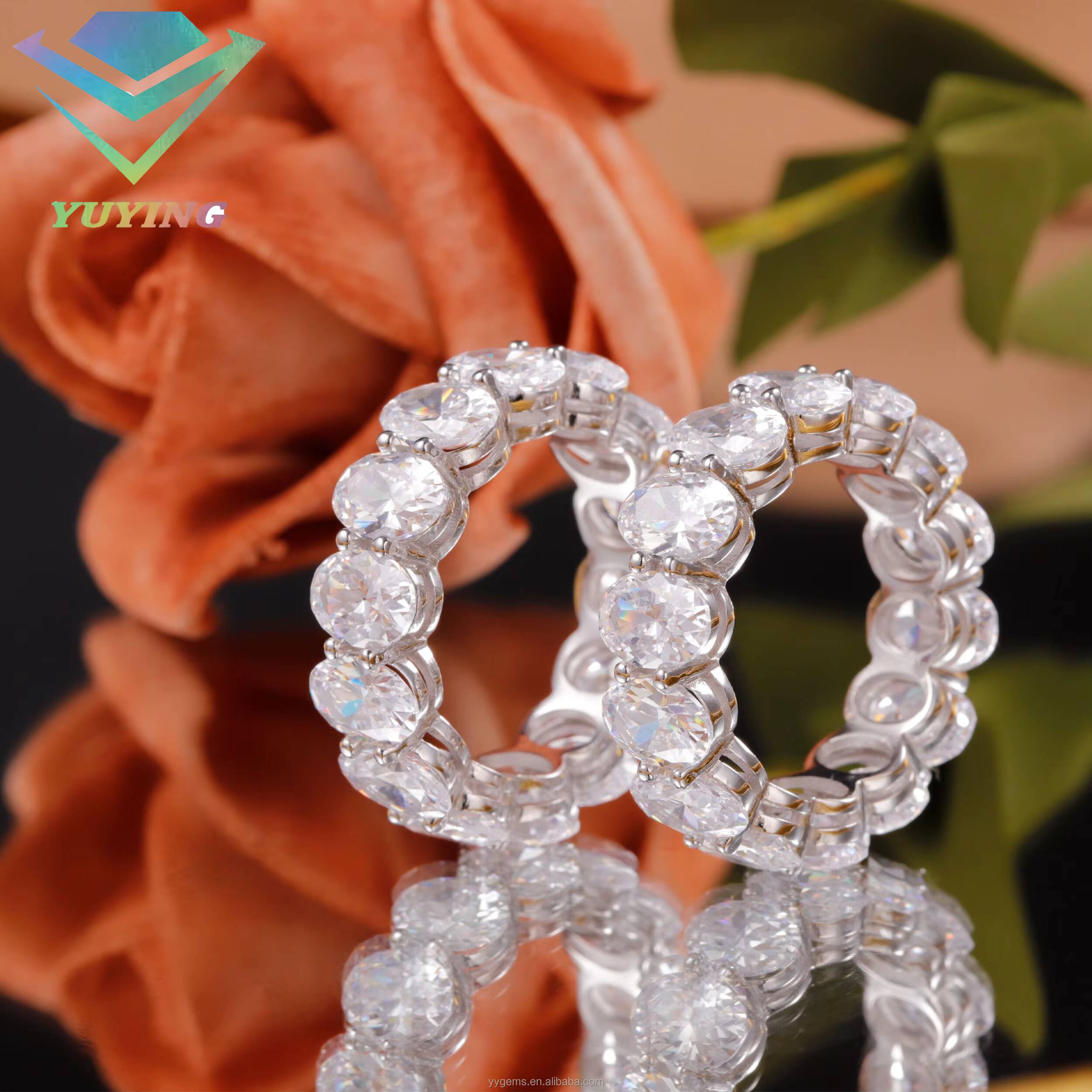 Yu Ying Handmade 3x5mm 4x6mm Oval Moissanite Full Eternity Ring Band Fashion 14K White Gold Wedding Band Rings Jewelry