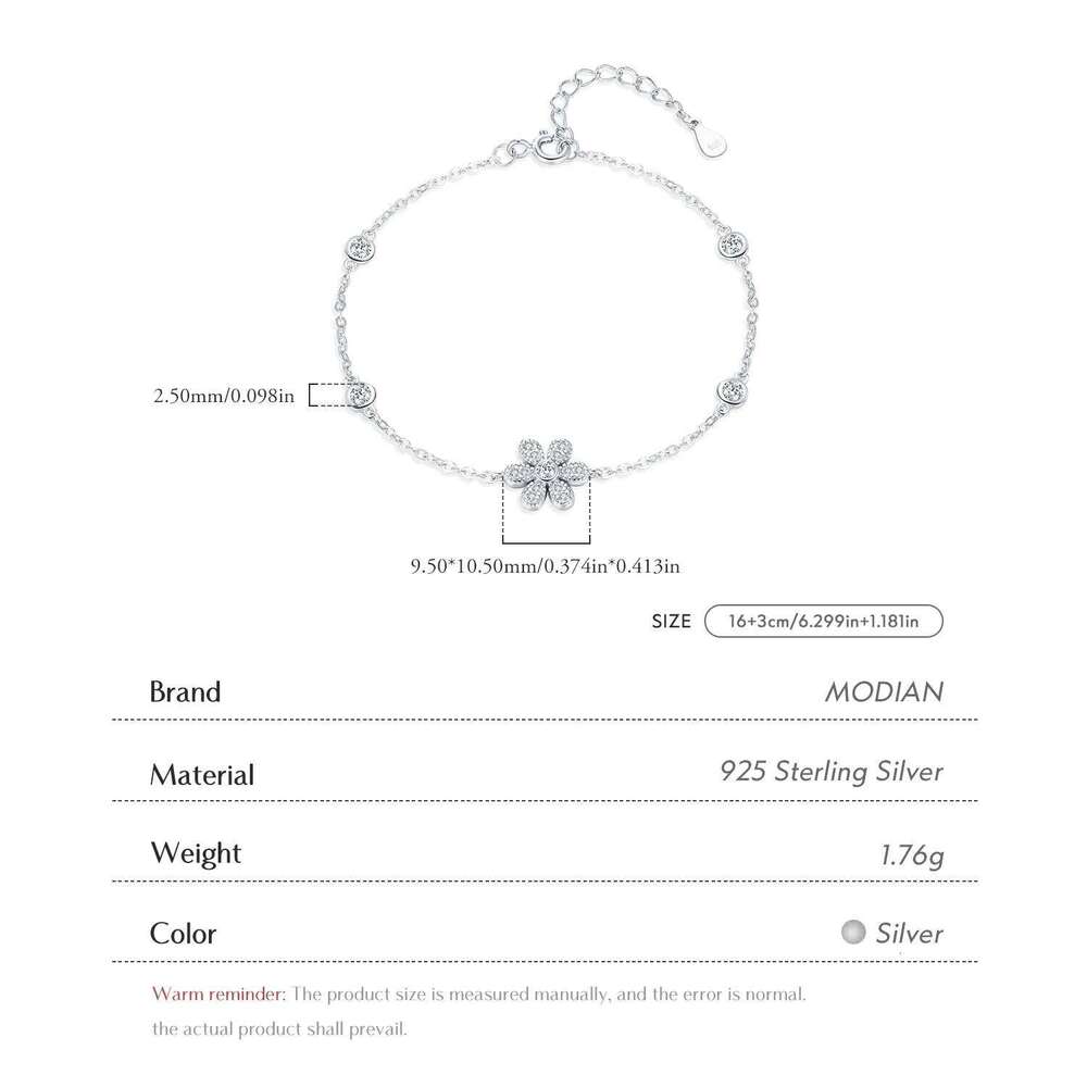 MODIAN 925 Sterling Silver Elegant Sparkling Flower Clear CZ Charms Simple Bracelet Fashion Link Chain For Women Fine Jewelry 25H1229