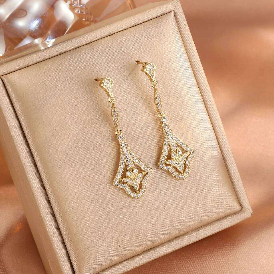 ZAKOL New Gold Color Super Zircon Dangle Earrings for Women Shining CZ Luxury Bridal Wedding Party Jewelry
