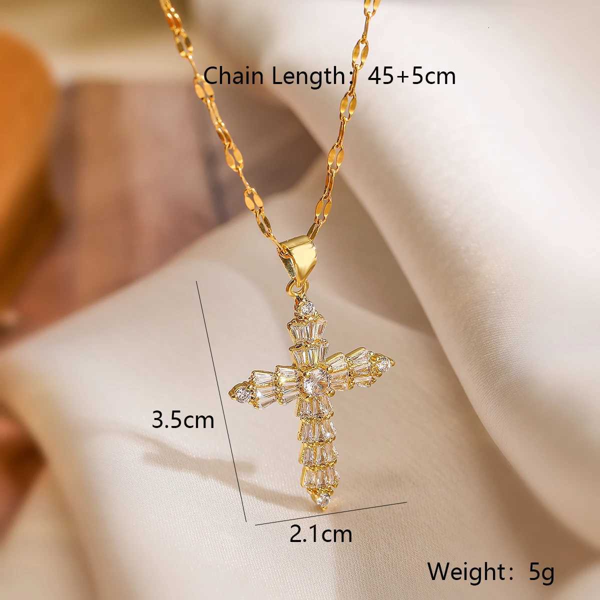 NEWBUY Fashion Gold Color AAA CZ Zircon Cross Pendant Stainless Steel Chain Necklaces For Women Men Wholesale Y251227
