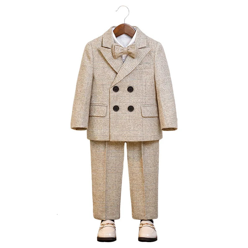 Boys Suit For Wedding Party Kids Jacket Vest Pants Bowtie 4PCS Ceremony Tuxedo Dress Children Pograph Performance Costume 251218