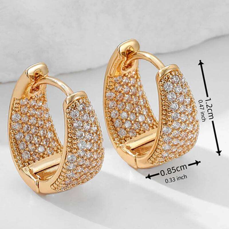 Trendy Round Water Drop Zirconia Earrings For Women Girls Fashion U-shaped Gold Color Metal Crystal Ear Accessorie Jewelry Gifts
