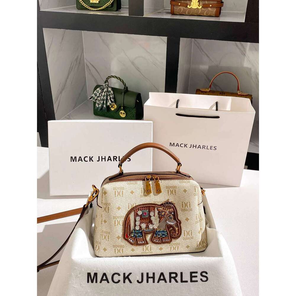 MACK JHARLES Vintage Heavy Embroidery Boston for Women 2025 New High-end Printed Pillow Bag