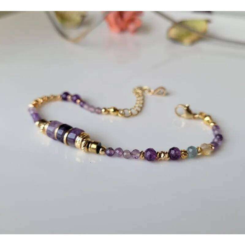Amethyst Stone Bracelet For Women February Birthstone Elegant Handmade Jewelry 25H1229