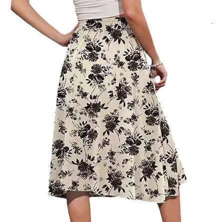 Women's A-Line Cake Waist Casual Midi Draped Elastic Flared Drawstring Fringe Hem Punk Vintage for Casual Wear Printed Pocket