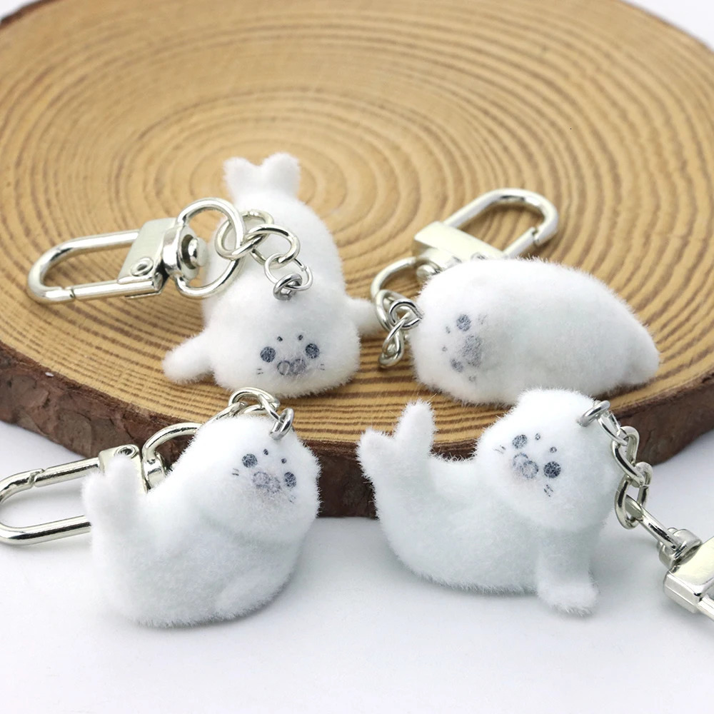 1Pcs Cute Flocking Resin Seal Love Keychain Animal Plush Dolls Pendant for Bag Mobile Phone Charms Home Decoration Making crafts 251219