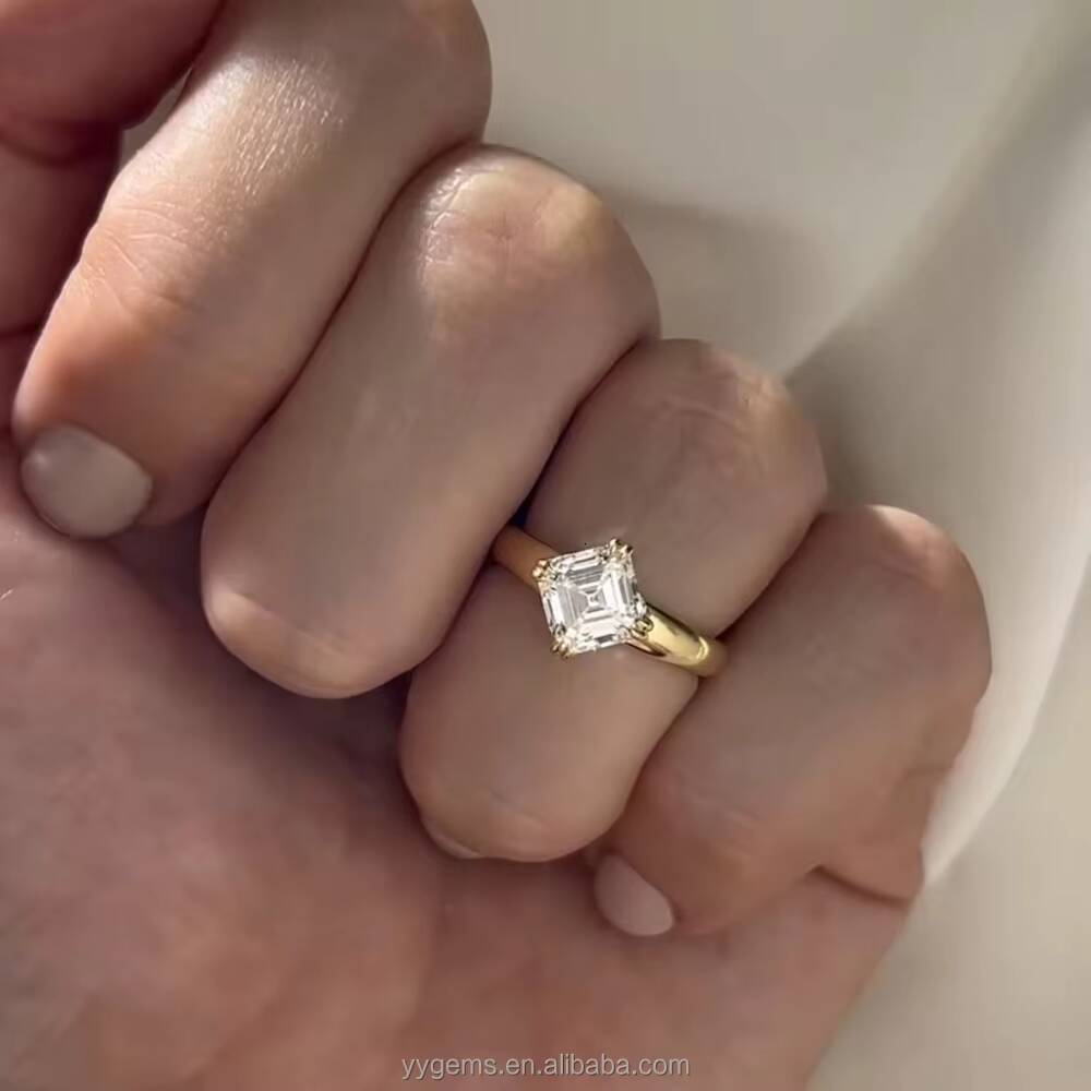 Fine Jewelry Double Prongs 2CT Top Quality Asscher Cut Moissanite Diamond 18K Yellow Gold Women Wedding Engagement Ring