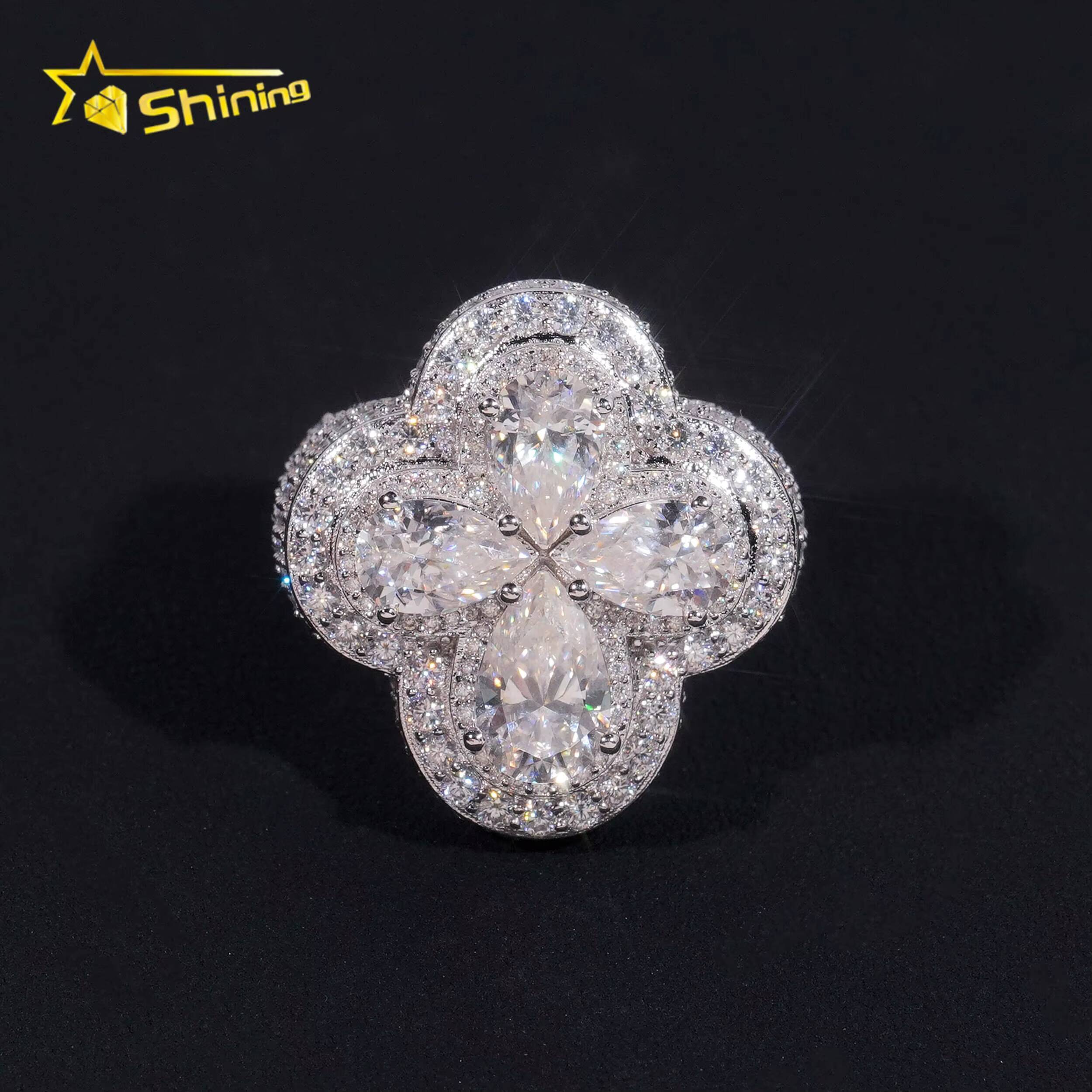 Hip Hop Luxury Cross Design Fancy Shape Iced Out 925 Silver Mens VVS Diamond Moissanite Ring