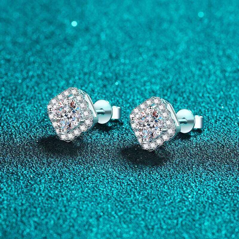 18K Gold Inlaid Women's Square Moissanite Pt950 Platinum Diamond Earrings, Fashionable Holiday Gifts cda