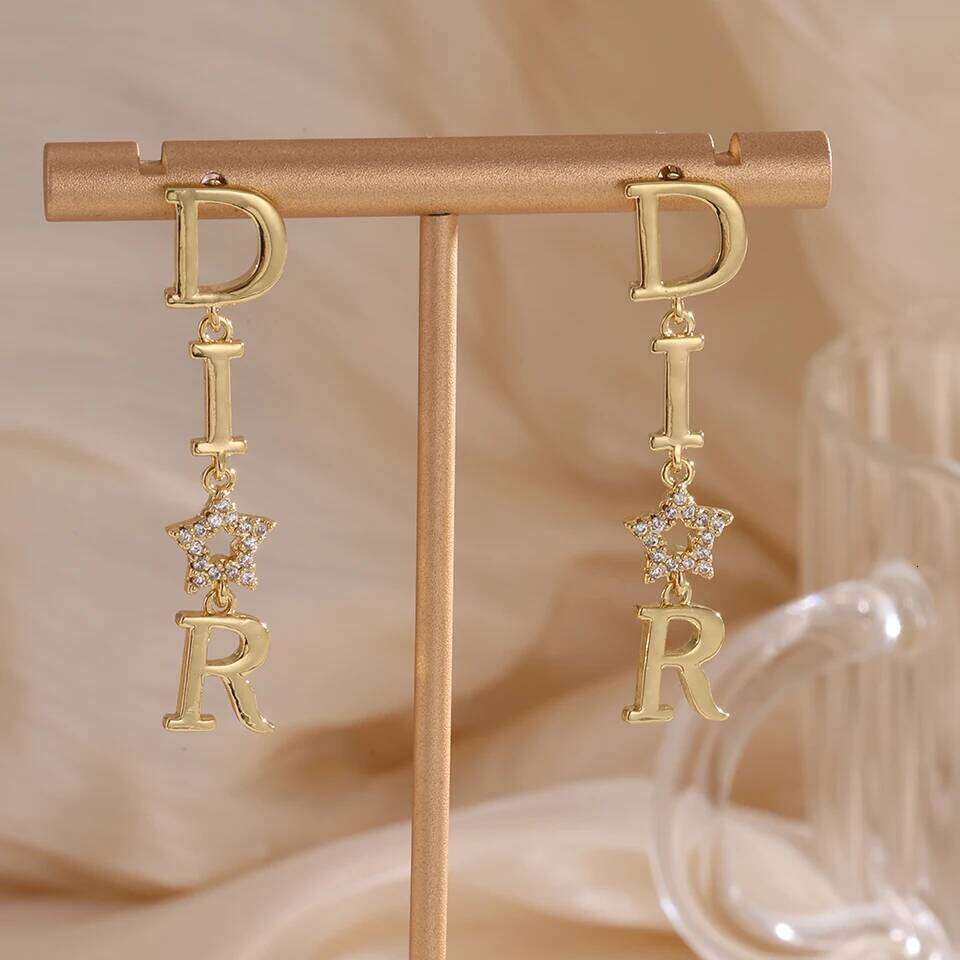 ZAKOL Fashion Dear-Letter Long Dangle Earrings for Women Shiny Zircon Hollow Stars Wedding Party Jewelry