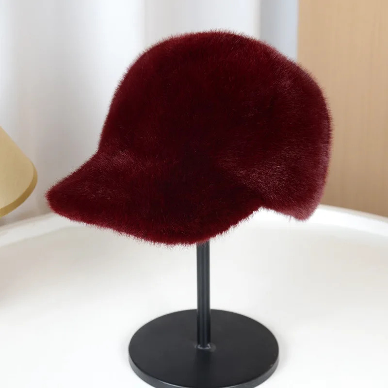 Fashion Solid Color Fluffy Faux Fur Baseball Hat Outdoor for Womens Luxury Thick Thickened Cap Men Winter Warm Hats 251225