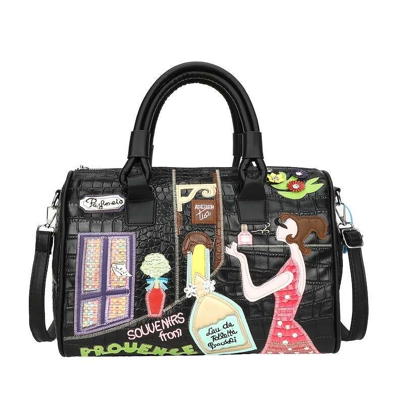 JINXIANGGUO Colorful Bag Adjustable Multicolor Embroidered Women S Crossbody Bag Vibrant Peace Love Design Resistant Large Capacity Polyester Lining P