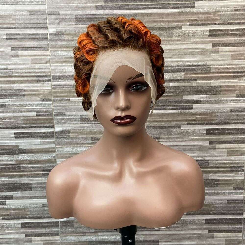 Pixie Cut 13*4 100% Human Hair Afro Wool Curl Front Lace Wig Aimeier