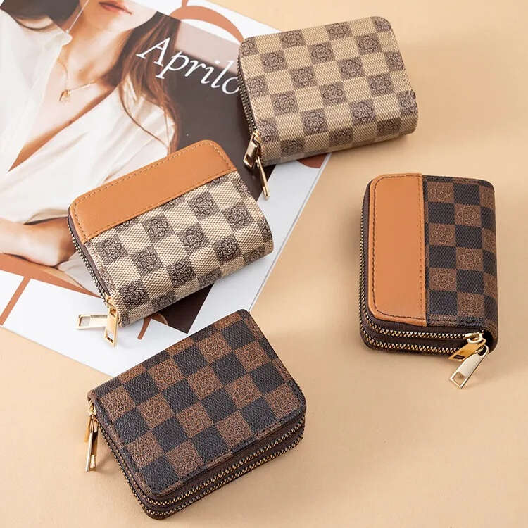 High-end multifunctional fashion designer wallet womens luxury short printed credit holder plaid money clip clutch multifunctional slot case zippered 